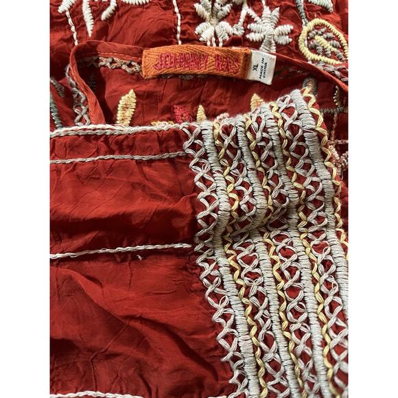 Johnny Was Sienna Shirt Top XL Cayenne Heavily Embroidered Side Slits Relaxed - Picture 6 of 8